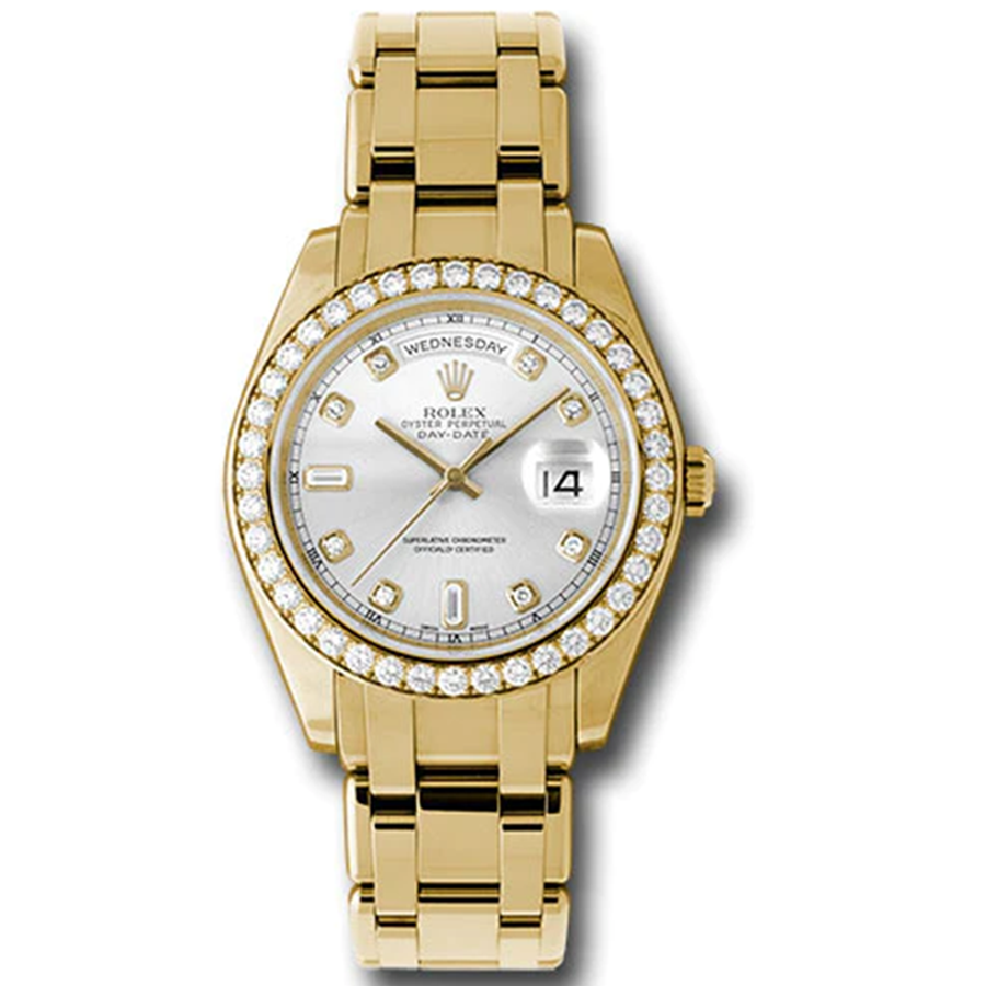 Rolex Day-Date Yellow Gold Silver Diamond Dial Diamond Bezel 39mm 18948SD\