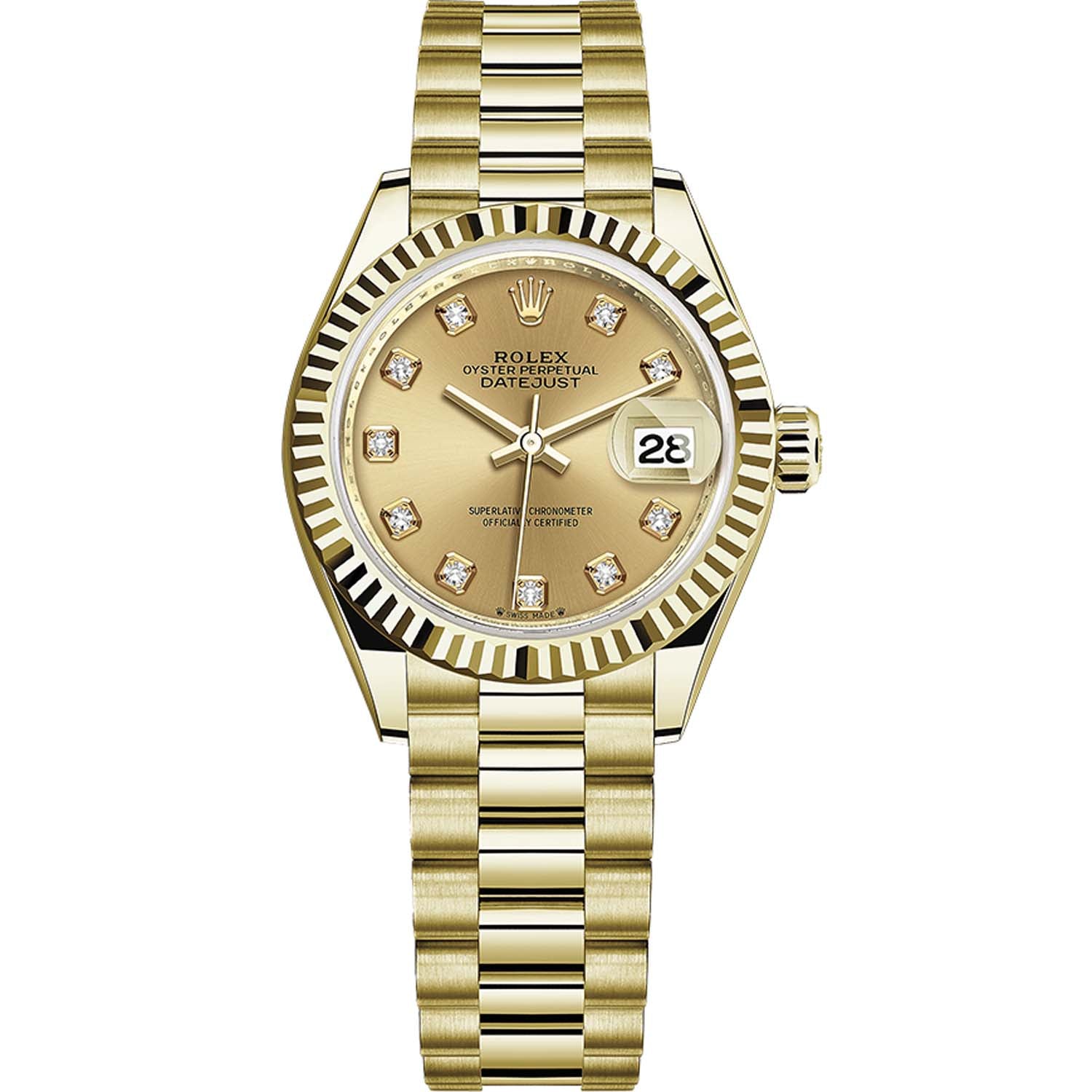 Rolex Lady-Datejust Champagne Diamond Dial Fluted Bezel 28mm 279178