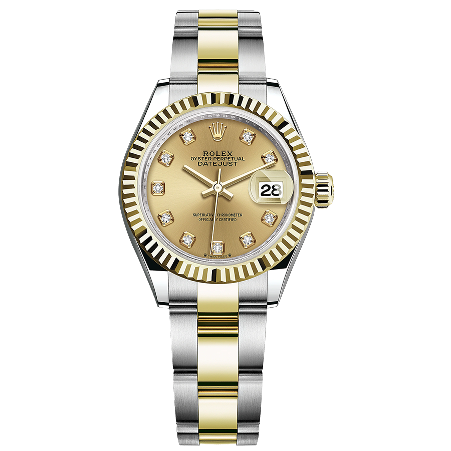 Rolex Lady-Datejust Champagne Diamond Dial Fluted Bezel 28mm 279173