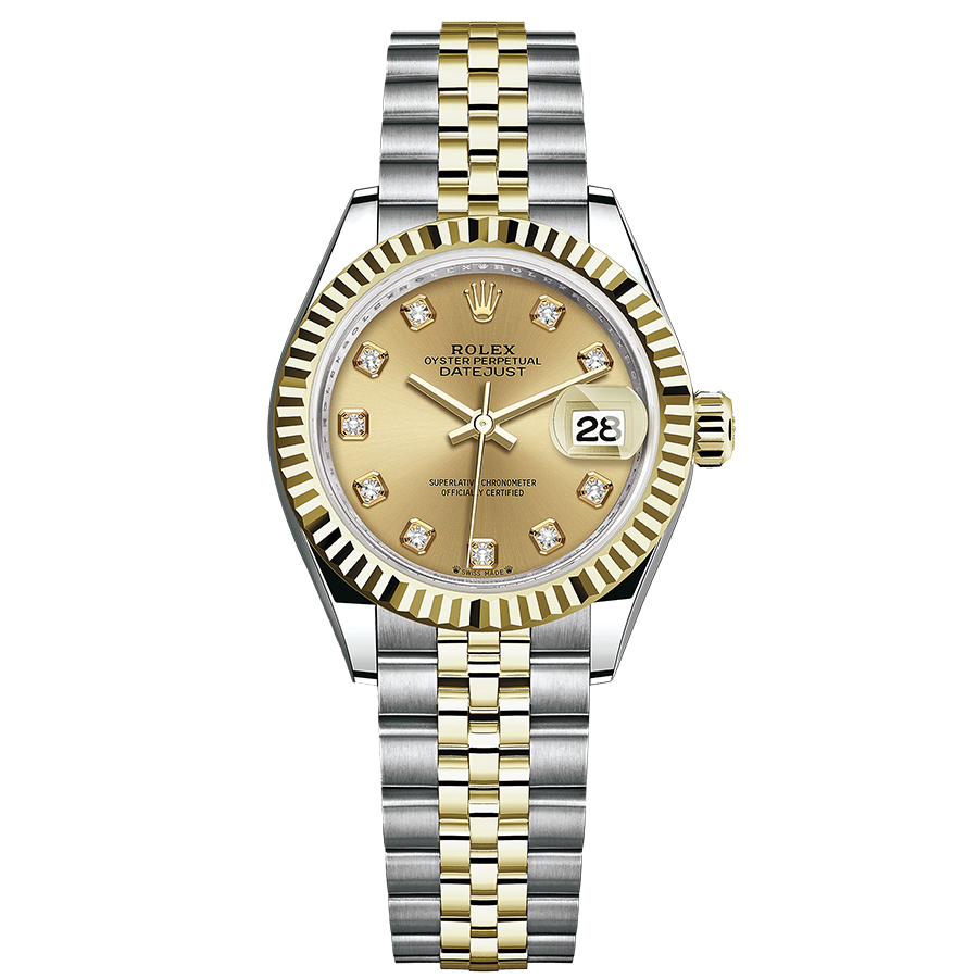 Rolex Lady-Datejust Champagne Diamond Dial Fluted Bezel 28mm 279173