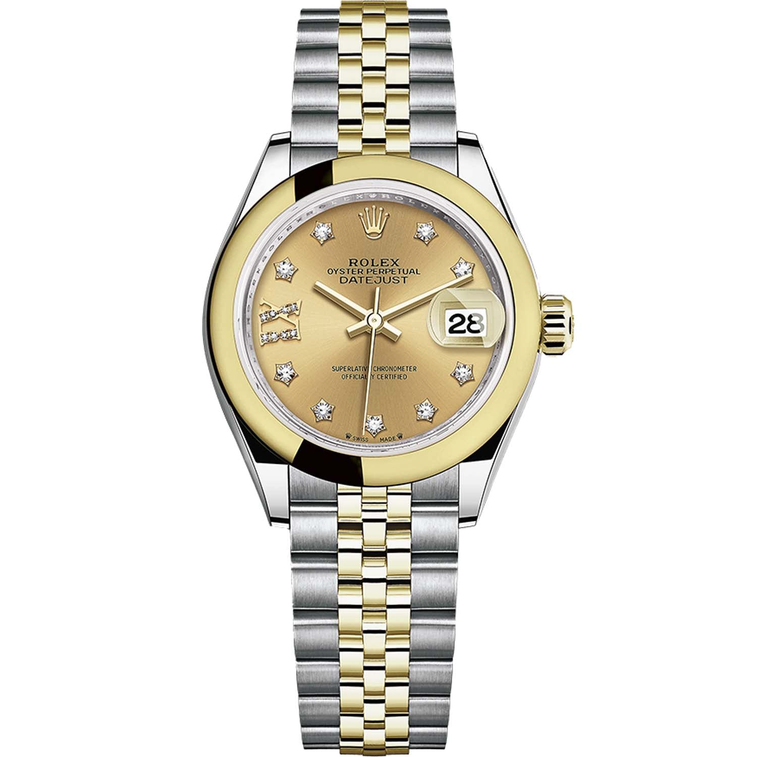 Rolex Lady-Datejust Champagne Diamond Star Dial Domed Bezel 28mm 279163