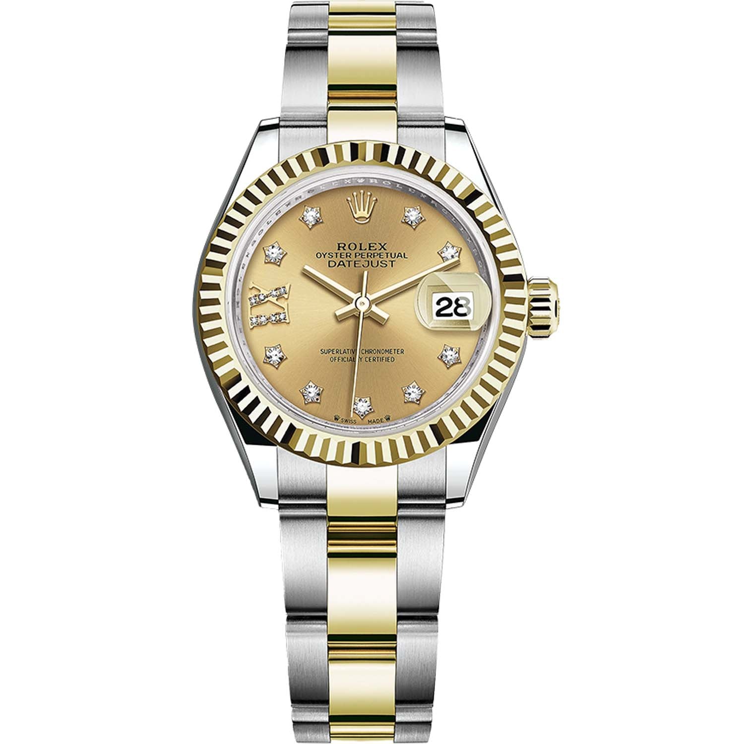 Rolex Datejust Champagne Diamond Star Dial Fluted Bezel 28mm 279173