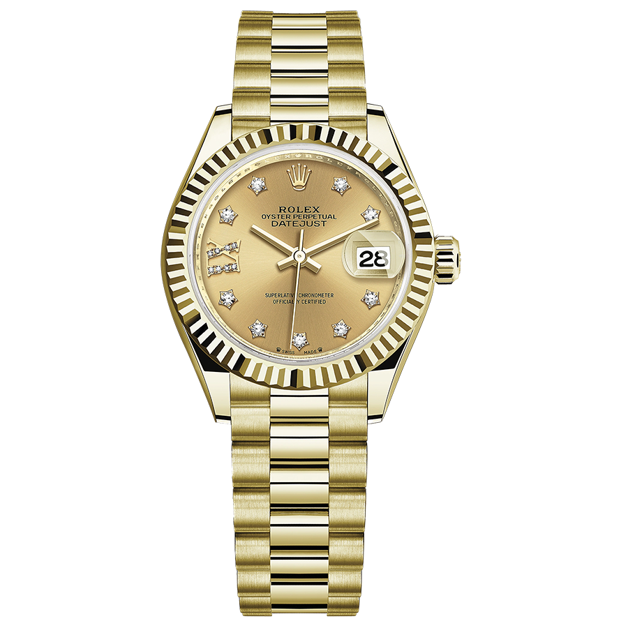 Rolex Lady-Datejust Champagne Diamond Star Dial Fluted Bezel 28mm 279178