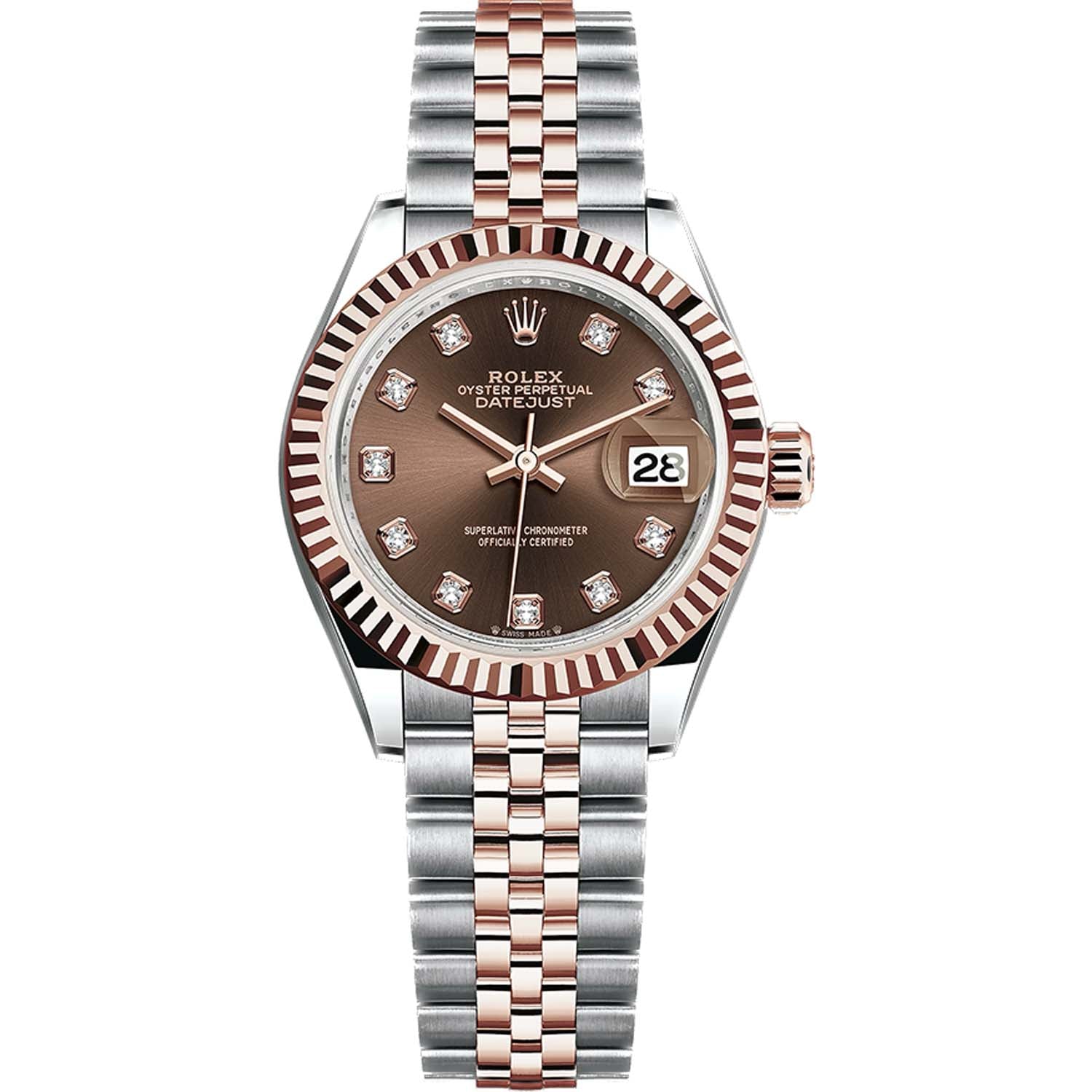 Rolex Lady-Datejust Chocolate Diamond Dial Fluted Bezel 28mm 279171