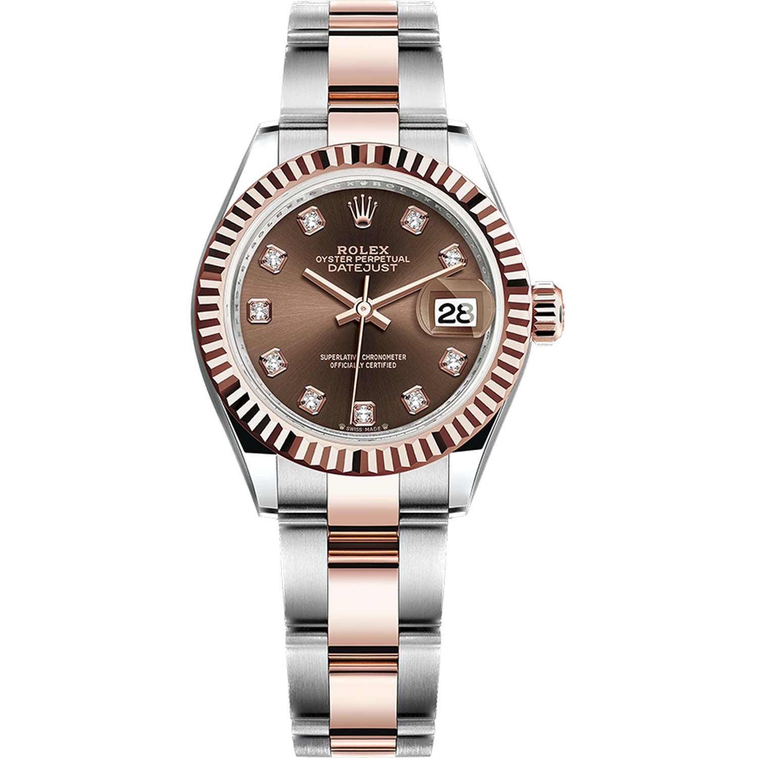 Rolex Lady-Datejust Chocolate Diamond Dial Fluted Bezel 28mm 279171