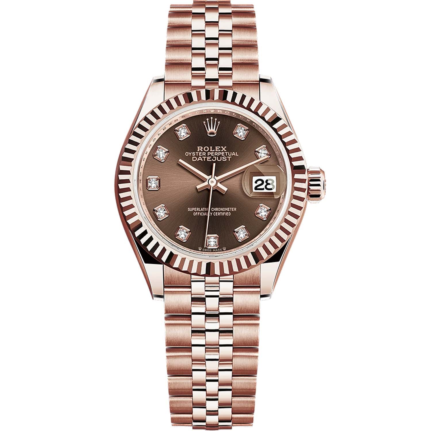 Rolex Lady-Datejust Chocolate Diamond Dial Fluted Bezel 28mm 279175