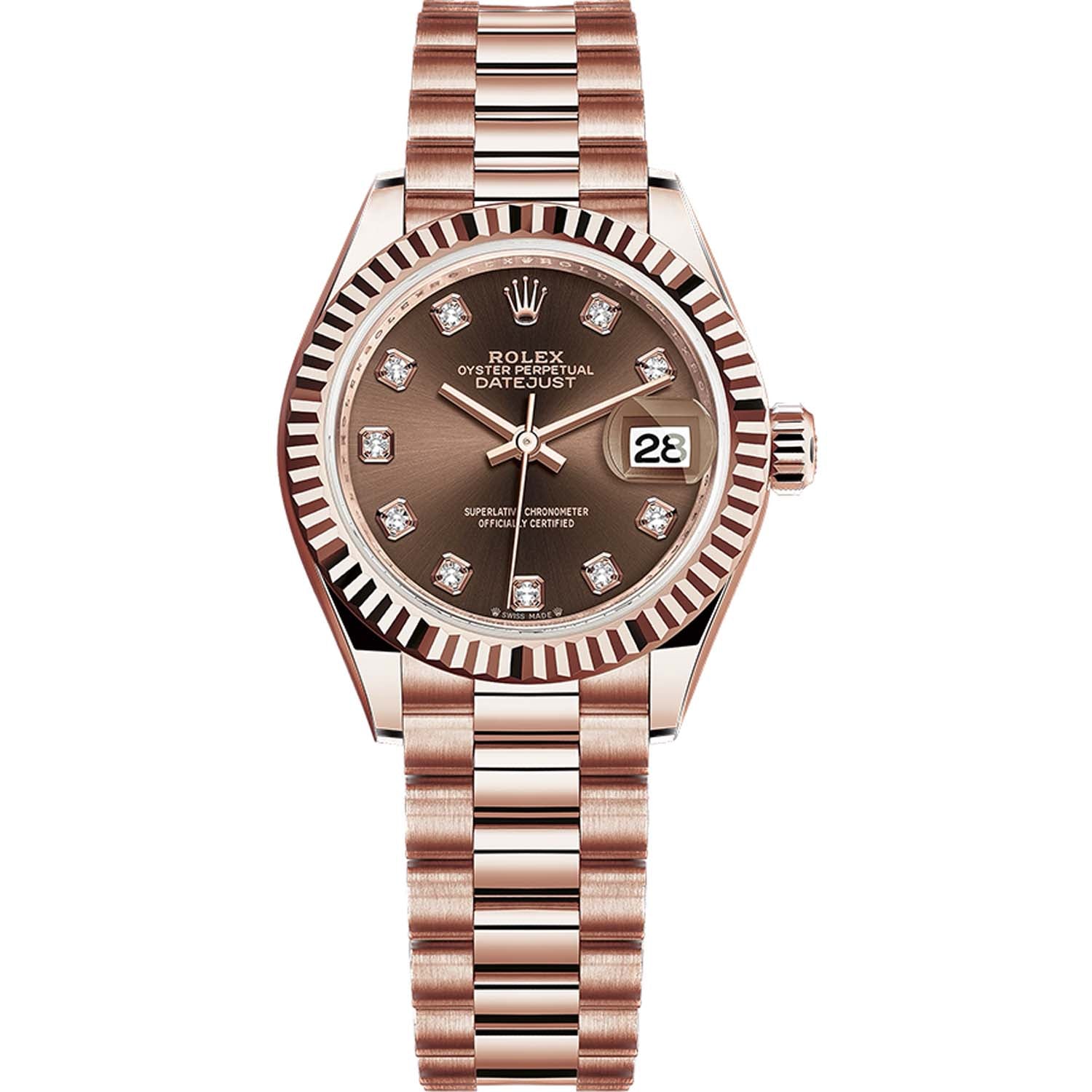 Rolex Lady-Datejust Chocolate Diamond Dial Fluted Bezel 28mm 279175