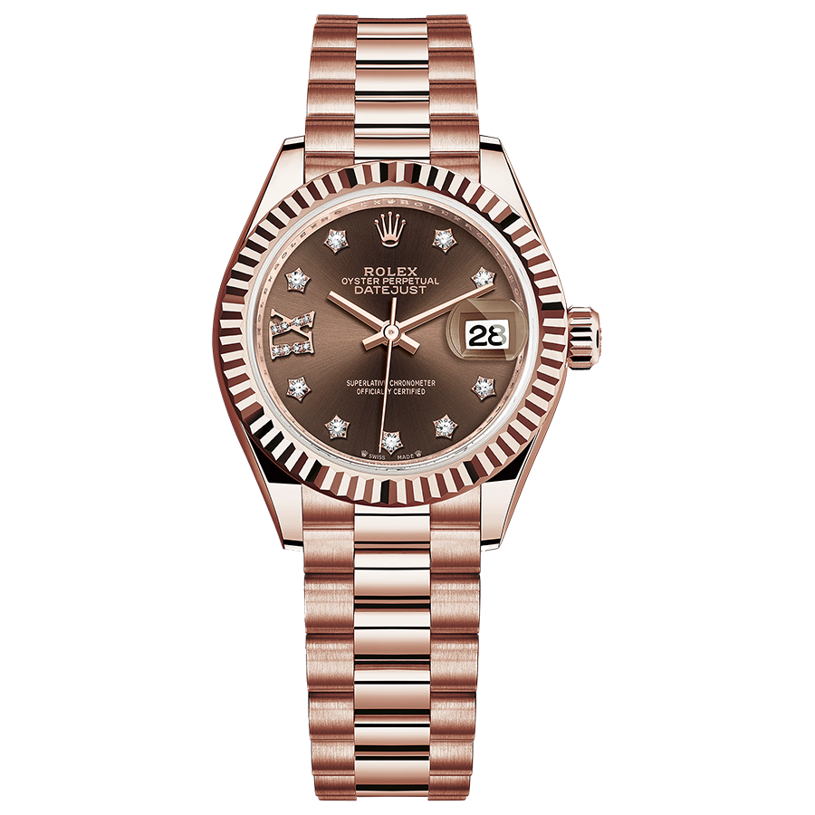 Rolex Lady-Datejust Chocolate Diamond Star Dial Fluted Bezel 28mm 279175