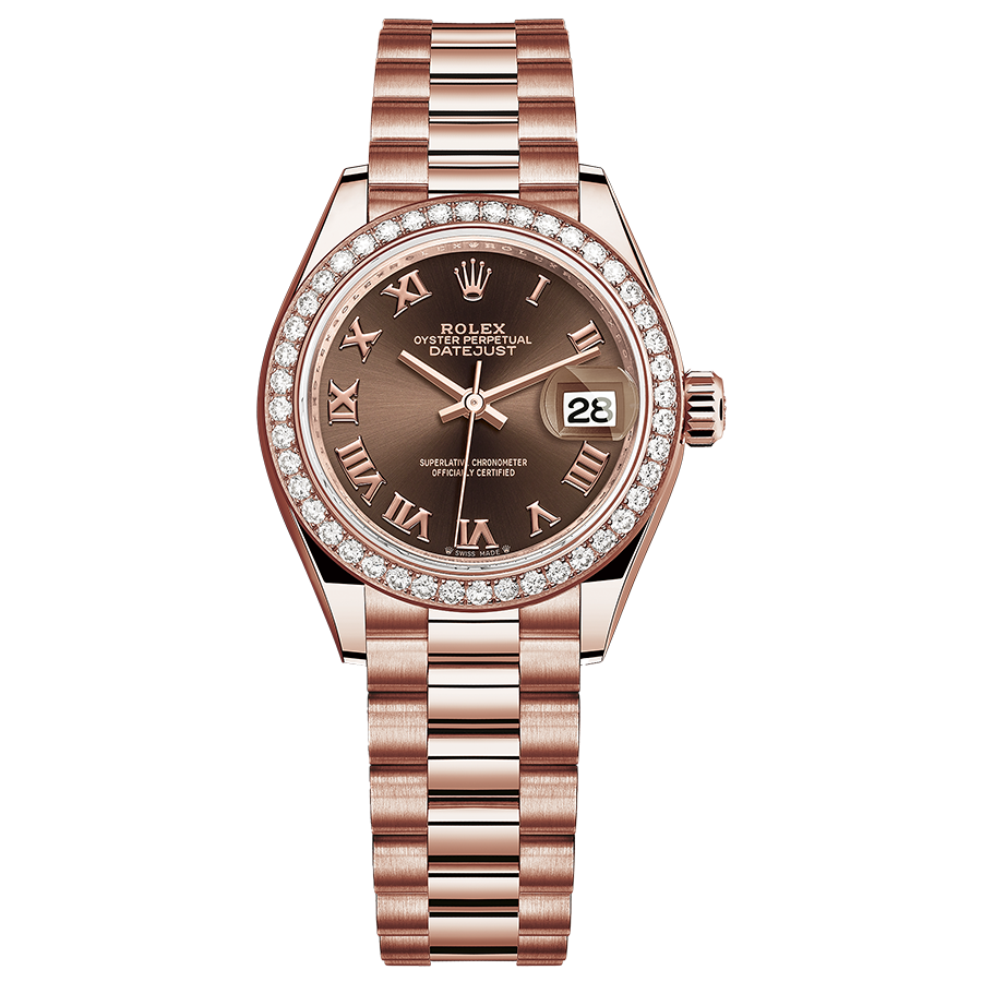 Rolex Lady-Datejust Chocolate Roman Numeral Dial Diamond Bezel 28mm 279135RBR