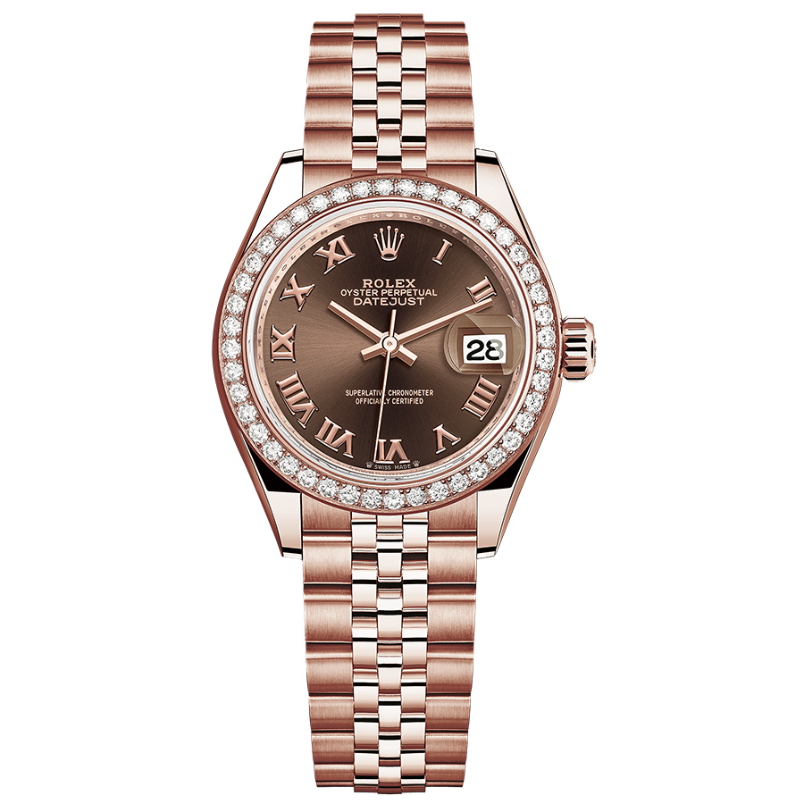 Rolex Lady-Datejust Chocolate Roman Numeral Dial Diamond Bezel 28mm 279135RBR