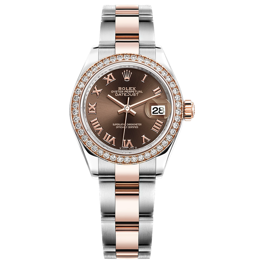 Rolex Lady-Datejust Chocolate Roman Numeral Dial Diamond Bezel 28mm 279381RBR