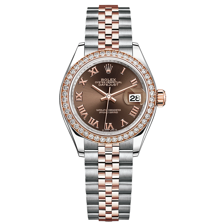 Rolex Lady-Datejust Chocolate Roman Numeral Dial Diamond Bezel 28mm 279381RBR