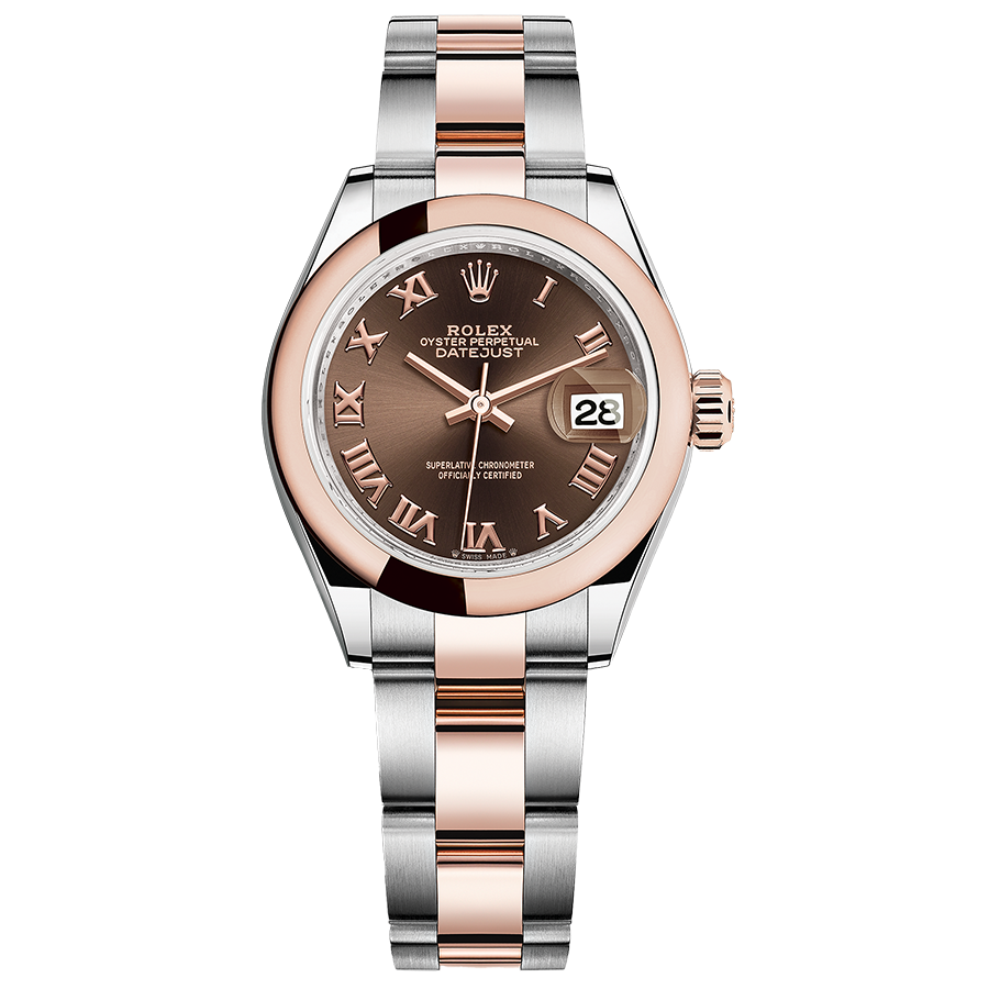 Rolex Lady-Datejust Chocolate Roman Numeral Dial Domed Bezel 28mm 279161