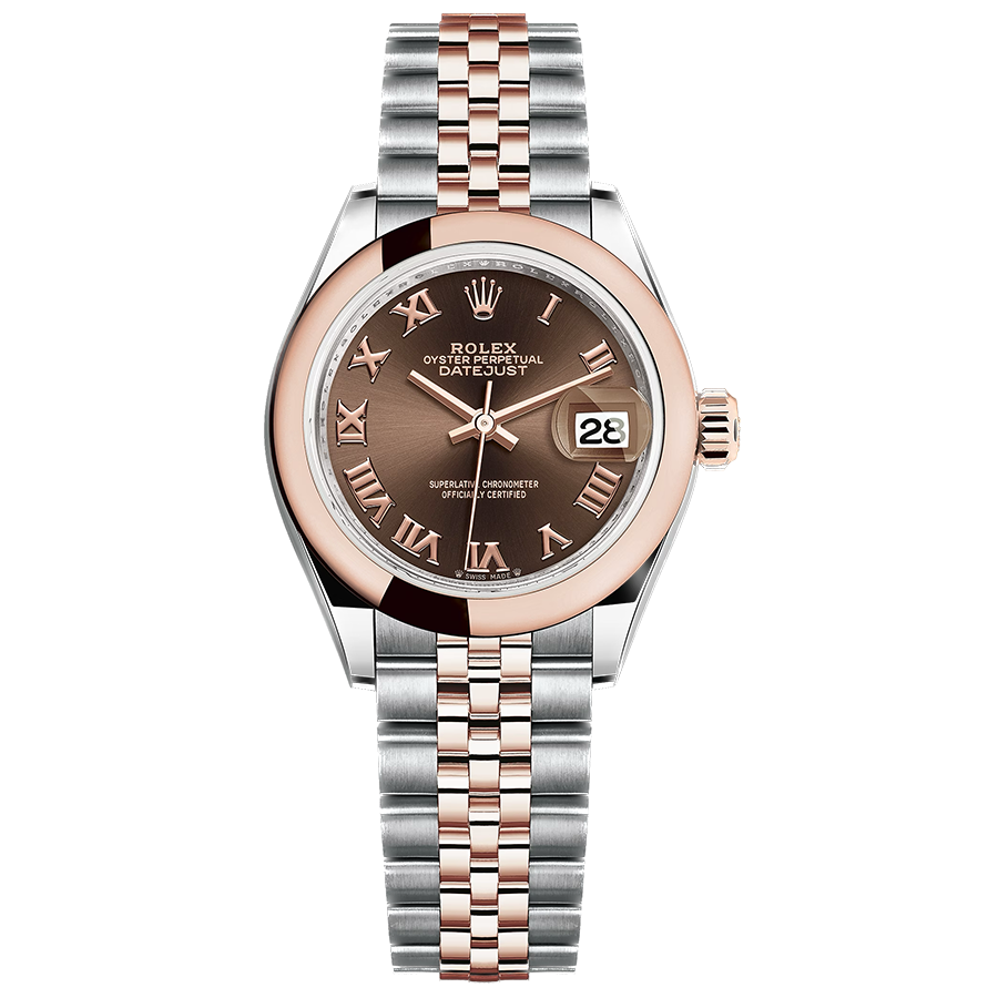 Rolex Lady-Datejust Chocolate Roman Numeral Dial Domed Bezel 28mm 279161