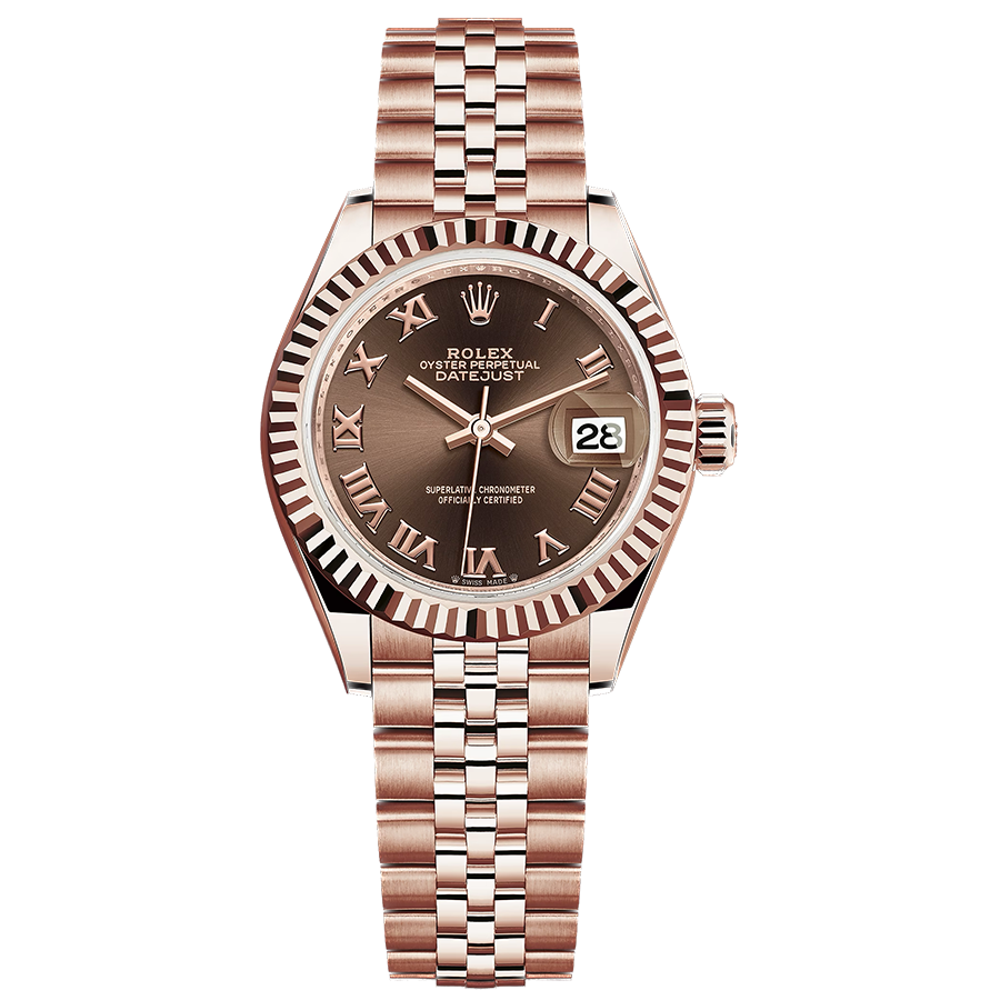 Rolex Lady-Datejust Chocolate Roman Numeral Dial Fluted Bezel 28mm 279175