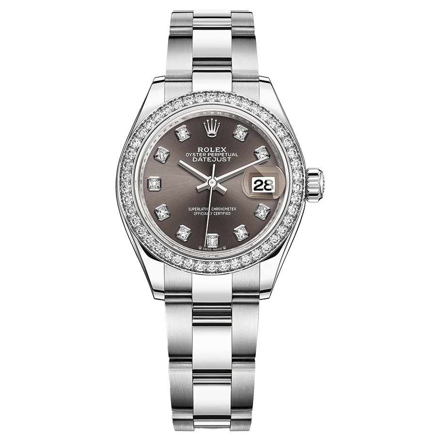 Rolex Lady-Datejust Dark Grey Diamond Dial Diamond Bezel 28mm 279384RBR