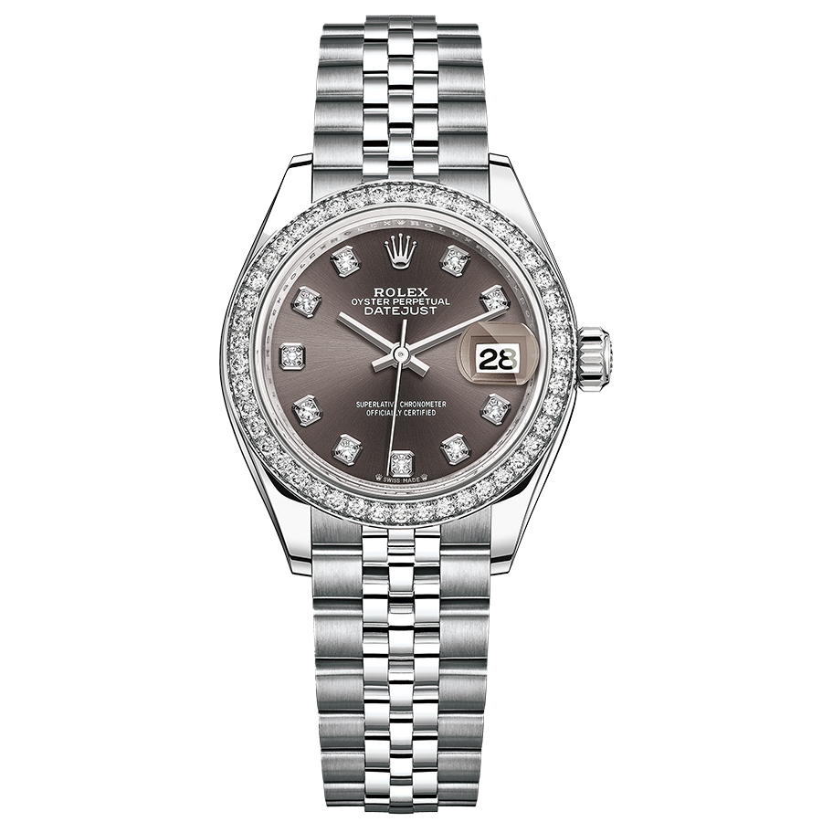 Rolex Lady-Datejust Dark Grey Diamond Dial Diamond Bezel 28mm 279384RBR