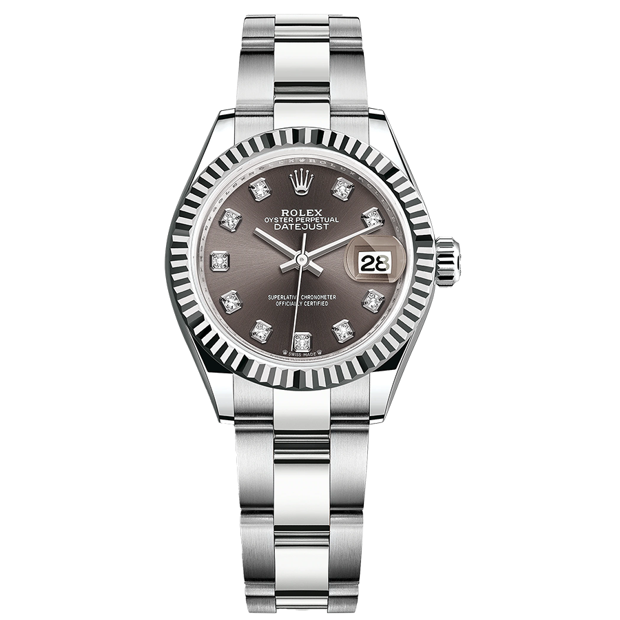 Rolex Lady-Datejust Dark Grey Diamond Dial Fluted Bezel 28mm 279174