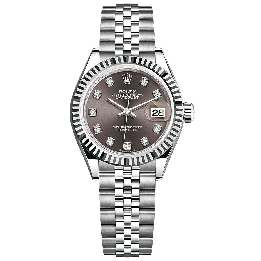 Rolex Lady-Datejust Dark Grey Diamond Dial Fluted Bezel 28mm 279174