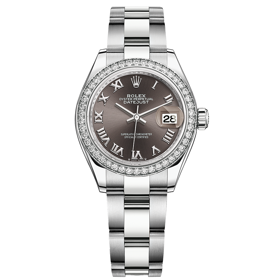 Rolex Lady-Datejust Dark Grey Roman Numeral Dial Diamond Bezel 28mm 279384RBR