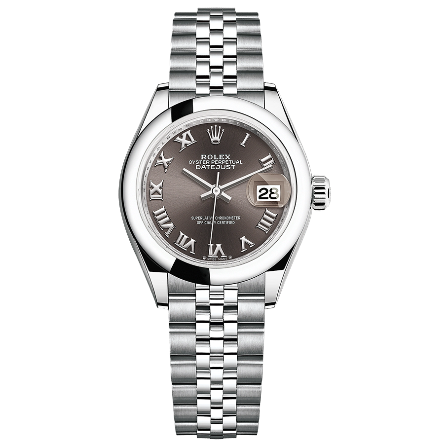 Rolex Lady-Datejust Dark Grey Roman Numeral Dial Domed Bezel 28mm 279160