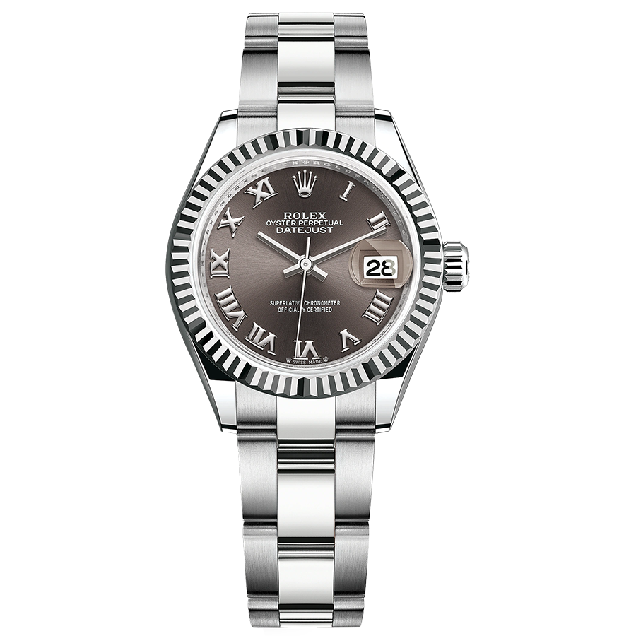 Rolex Lady-Datejust Dark Grey Roman Numeral Dial Fluted Bezel 28mm 279174