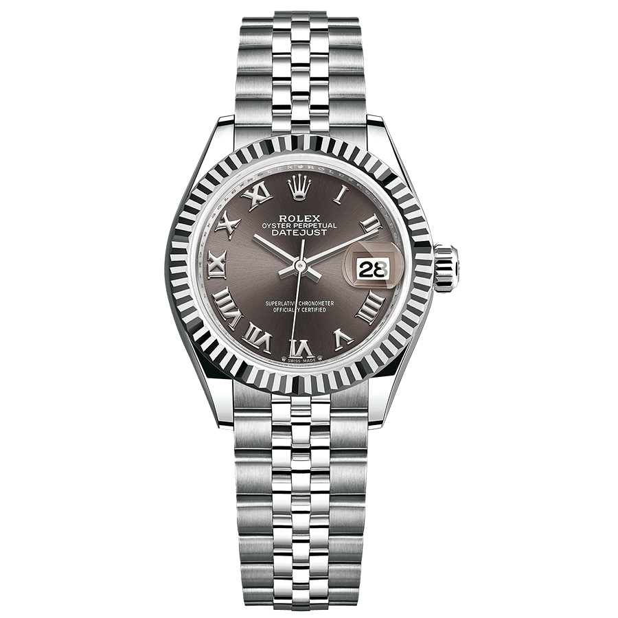 Rolex Lady-Datejust Dark Grey Roman Numeral Dial Fluted Bezel 28mm 279174