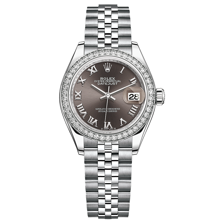 Rolex Lady-Datejust Dark Grey Roman Numeral Dial Fluted Bezel 28mm 279384RBR