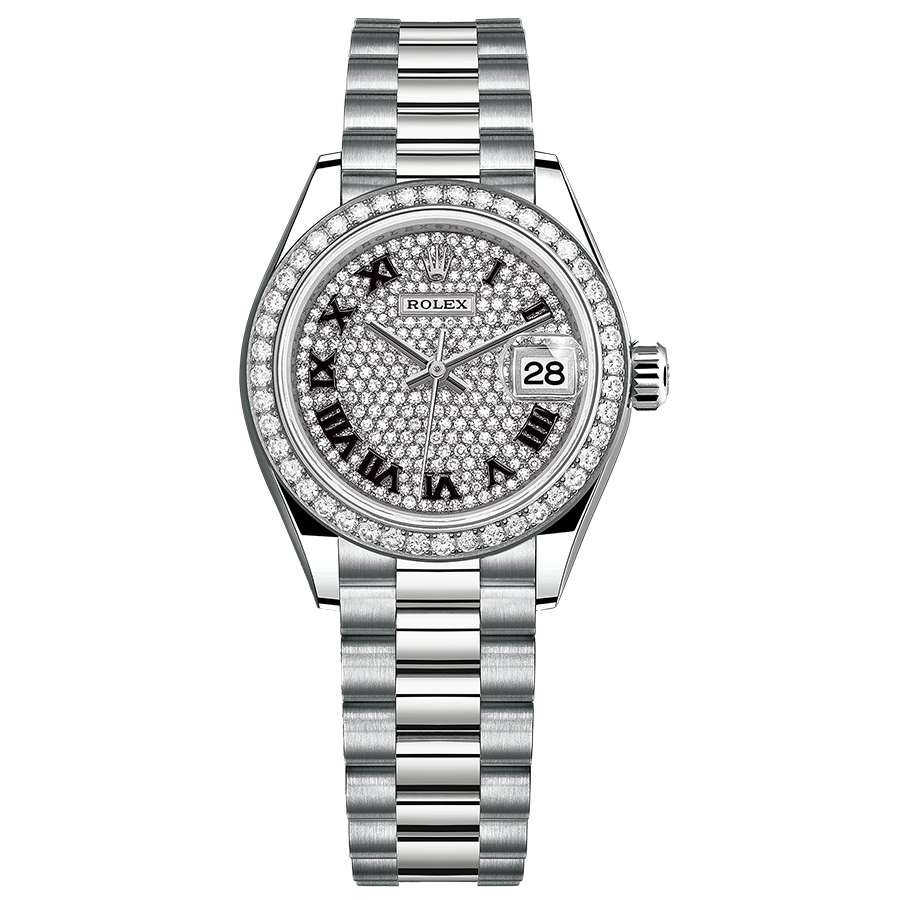 Rolex Lady-Datejust Diamond-Paved Roman Numeral Dial Diamond Bezel 28mm 279139RBR