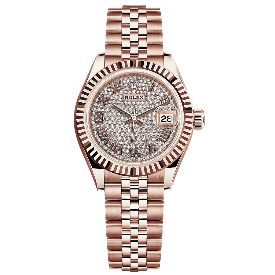 Rolex Lady-Datejust Diamond-Paved Roman Numeral Dial Fluted Bezel 28mm 279175