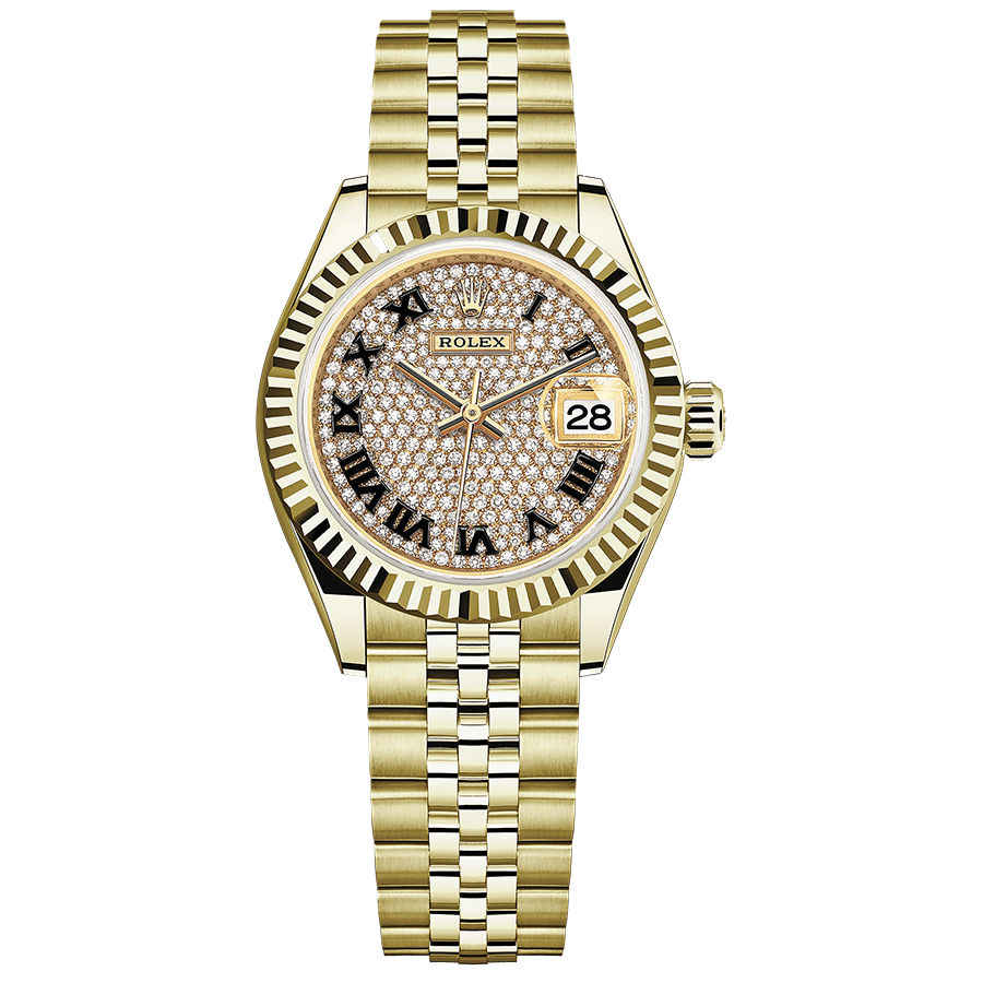 Rolex Lady-Datejust Diamond-Paved Roman Numeral Dial Fluted Bezel 28mm 279178