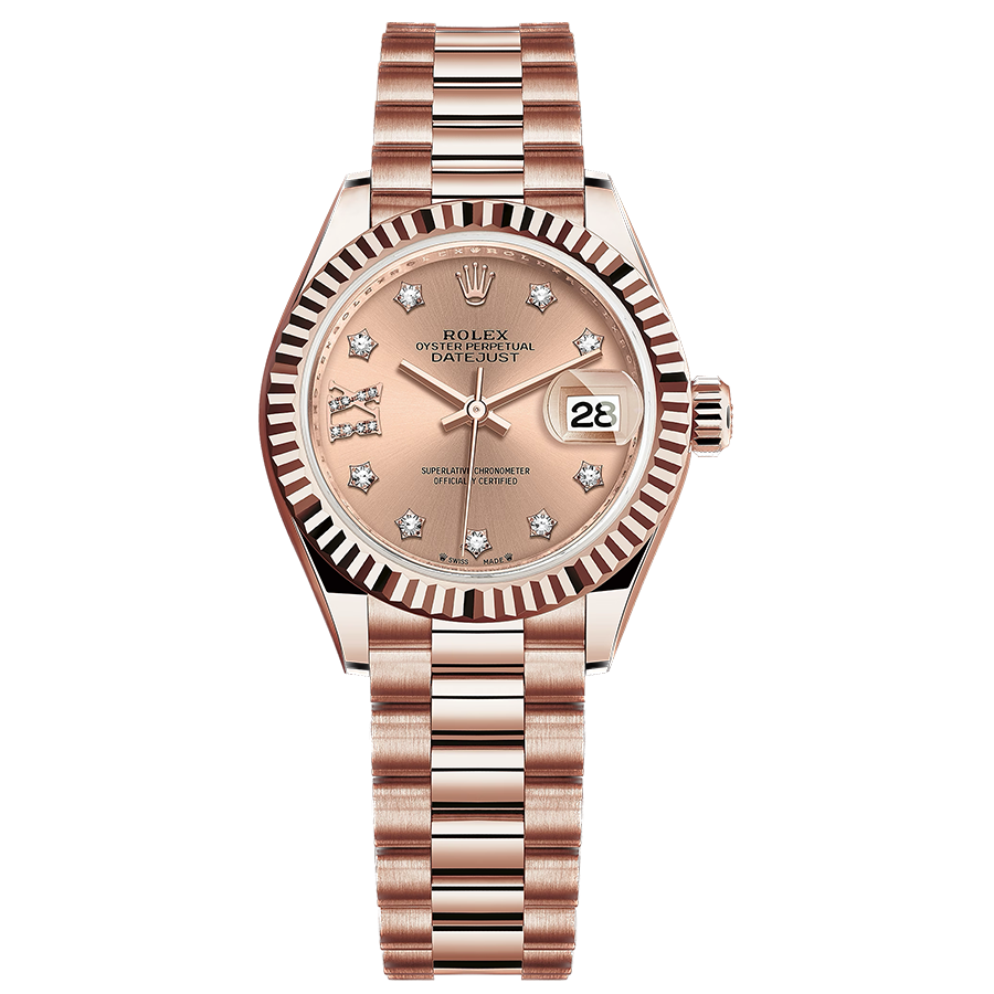 Rolex Lady-Datejust Rose Diamond Star Dial Fluted Bezel 28mm 279175