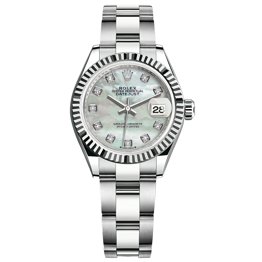 Rolex Lady-Datejust Mother Of Pearl Diamond Dial Fluted Bezel 28mm 279174