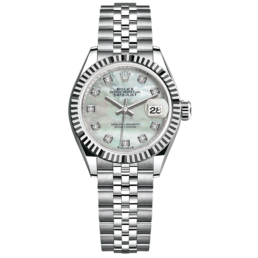 Rolex Lady-Datejust Mother Of Pearl Diamond Dial Fluted Bezel 28mm 279174