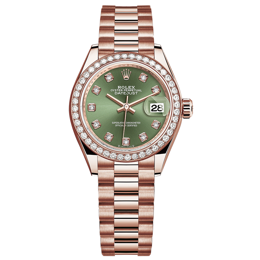 Rolex Lady-Datejust Olive-Green Diamond Dial Diamond Bezel 28mm 279135RBR