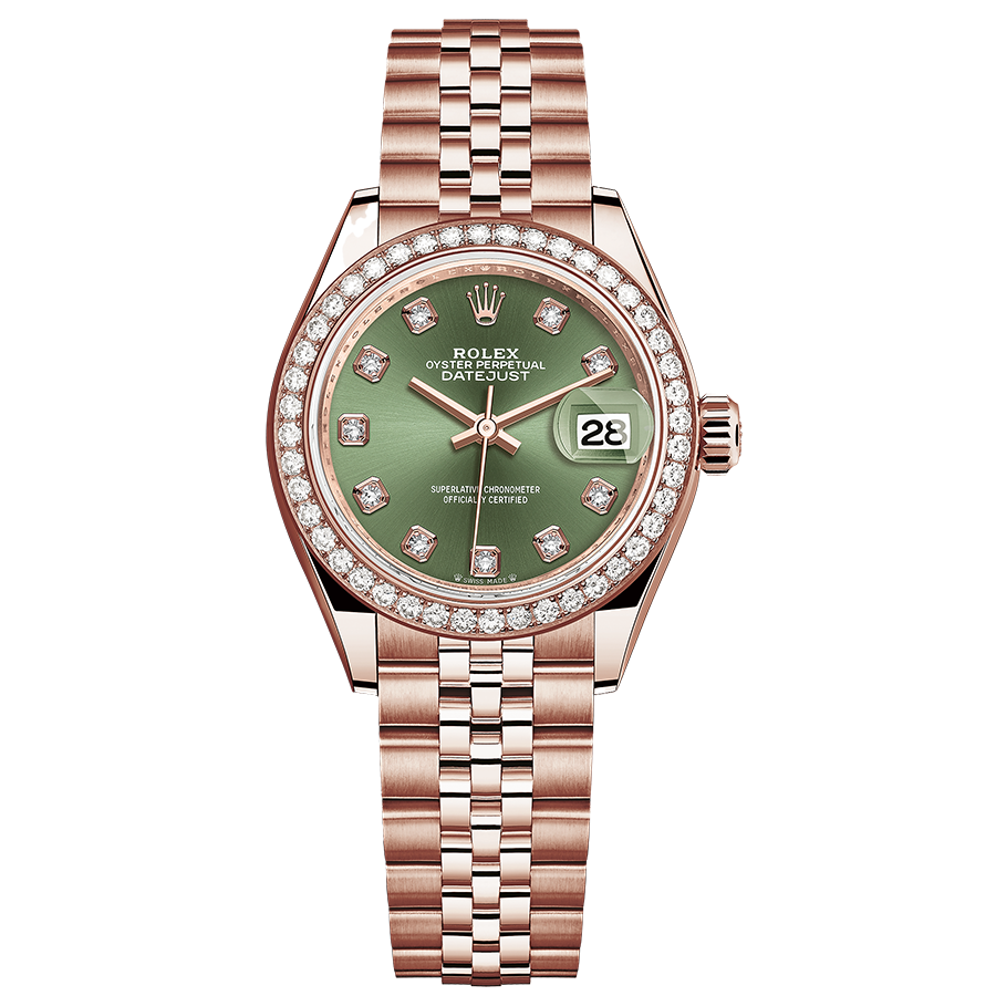 Rolex Lady-Datejust Olive-Green Diamond Dial Diamond Bezel 28mm 279135RBR