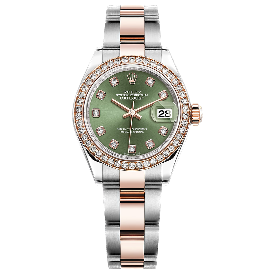 Rolex Lady-Datejust Olive-Green Diamond Dial Diamond Bezel 28mm 279381RBR