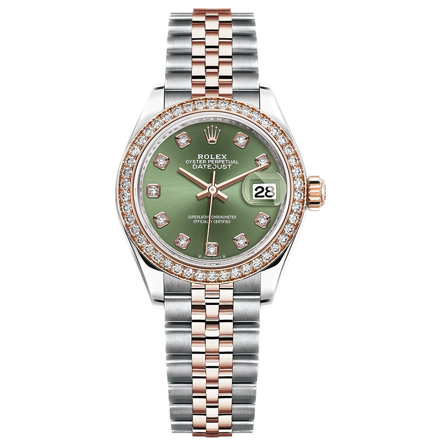 Rolex Lady-Datejust Olive-Green Diamond Dial Diamond Bezel 28mm 279381RBR