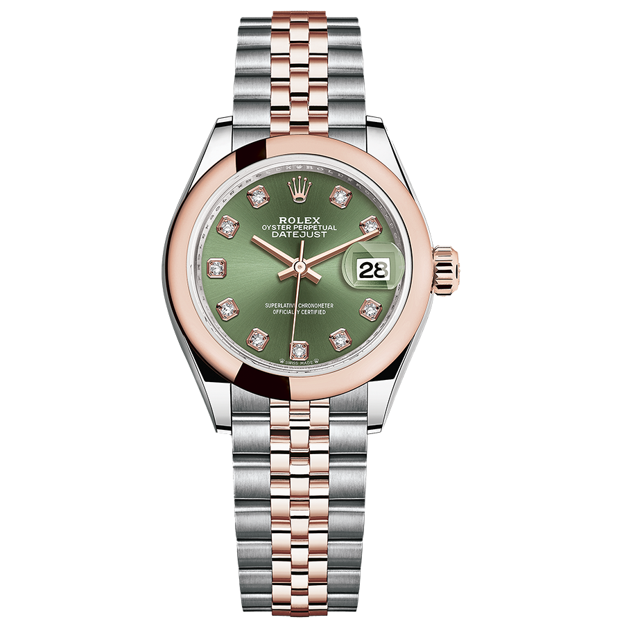 Rolex Lady-Datejust Olive-Green Diamond Dial Domed Bezel 28mm 279161