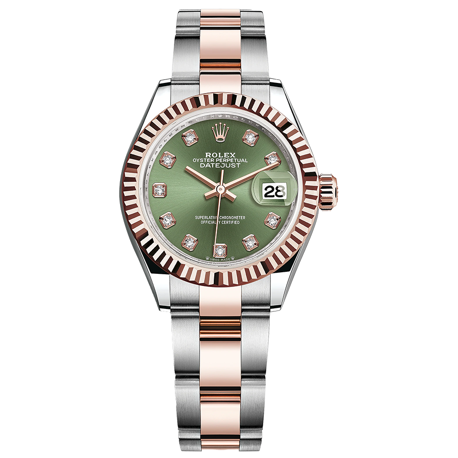 Rolex Lady-Datejust Olive-Green Diamond Dial Fluted Bezel 28mm 279171