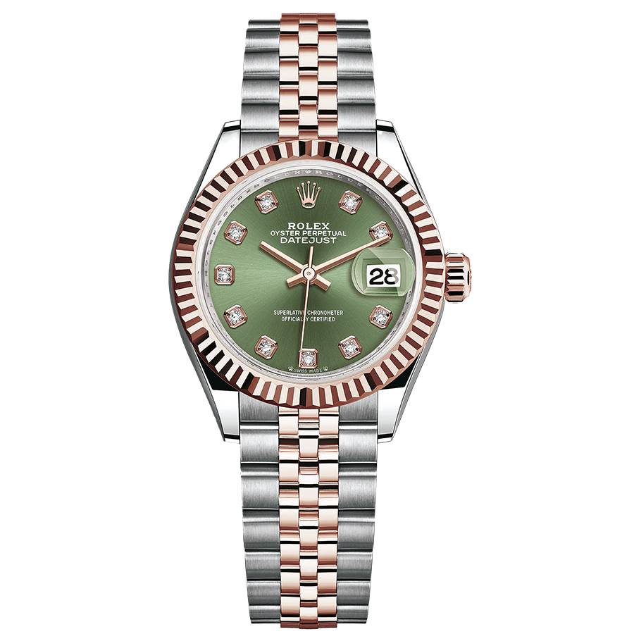 Rolex Lady-Datejust Olive-Green Diamond Dial Fluted Bezel 28mm 279171