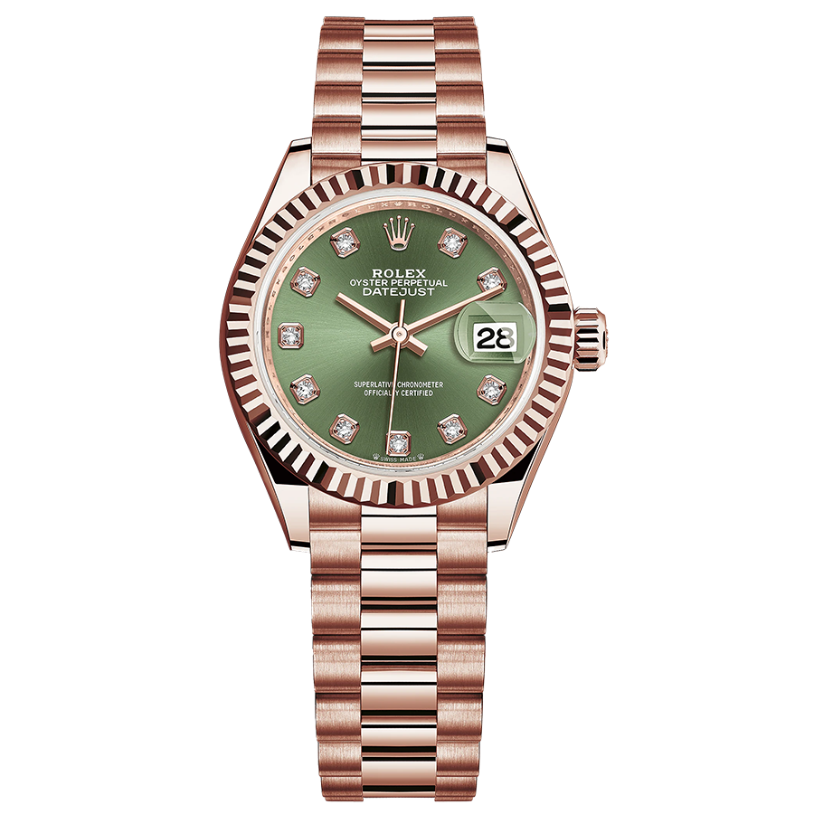 Rolex Lady-Datejust Olive-Green Diamond Dial Fluted Bezel 28mm 279175