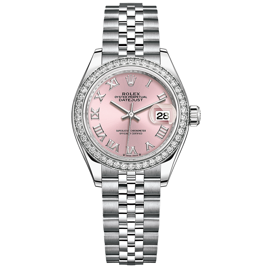 Rolex Lady-Datejust Pink Roman Numeral Dial Diamond Bezel 28mm 279384RBR