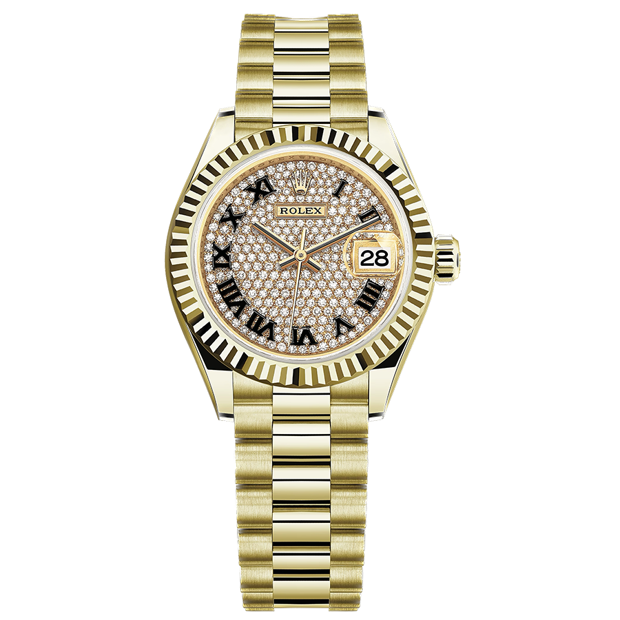 Rolex Lady-Datejust Diamond-Paved Dial Fluted Bezel 28mm 279178