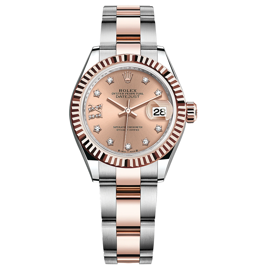 Rolex Lady-Datejust Rose Diamond Star Dial Fluted Bezel 28mm 279171