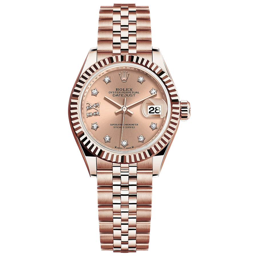 Rolex Lady-Datejust Rose Diamond Star Dial Fluted Bezel 28mm 279175