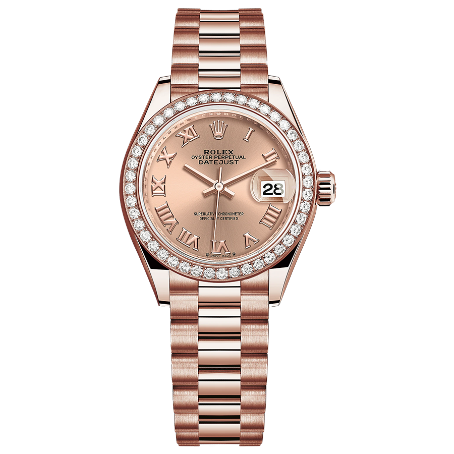 Rolex Lady-Datejust Rose Roman Numeral Dial Diamond Bezel 28mm 279135RBR