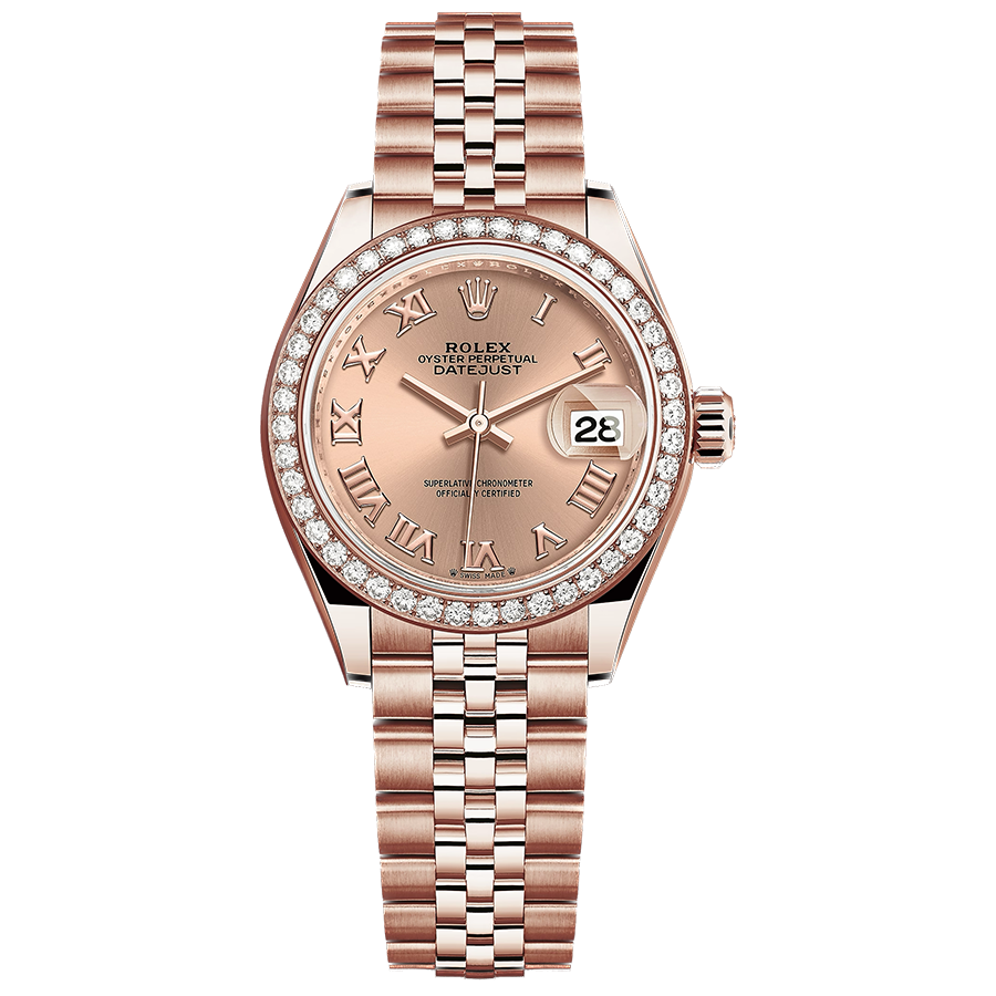 Rolex Lady-Datejust Rose Roman Numeral Dial Diamond Bezel 28mm 279135RBR