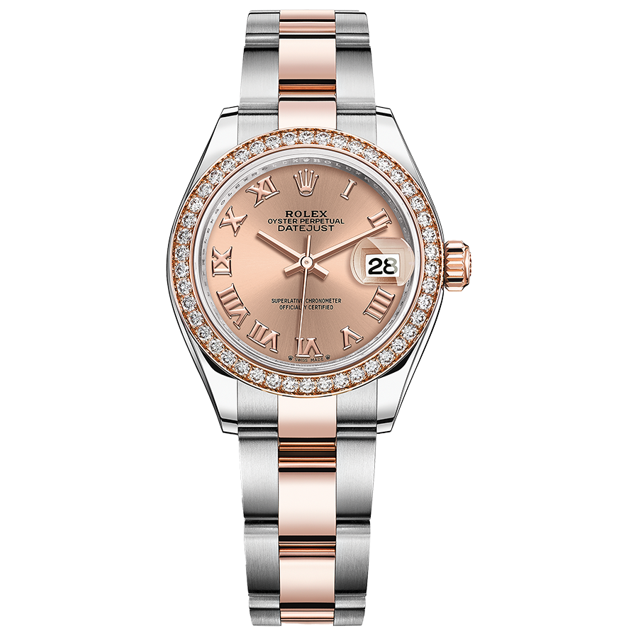 Rolex Lady-Datejust Rose Roman Numeral Dial Diamond Bezel 28mm 279381RBR