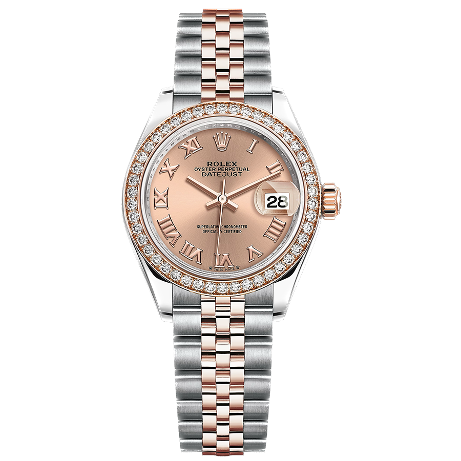 Rolex Lady-Datejust Rose Roman Numeral Dial Diamond Bezel 28mm 279381RBR